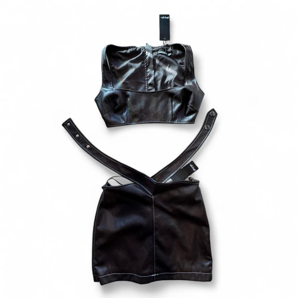 Nasty Gal Faux Leather Square Neck Bralet and Wrap Waistband Mini Skirt (Size 2)